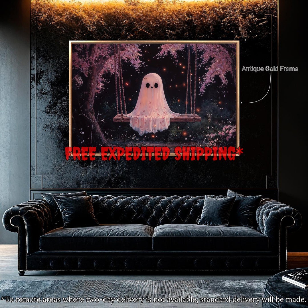 Pink Ghost on a Swing Framed Canvas Wall Art Enchanted Forest Print ...