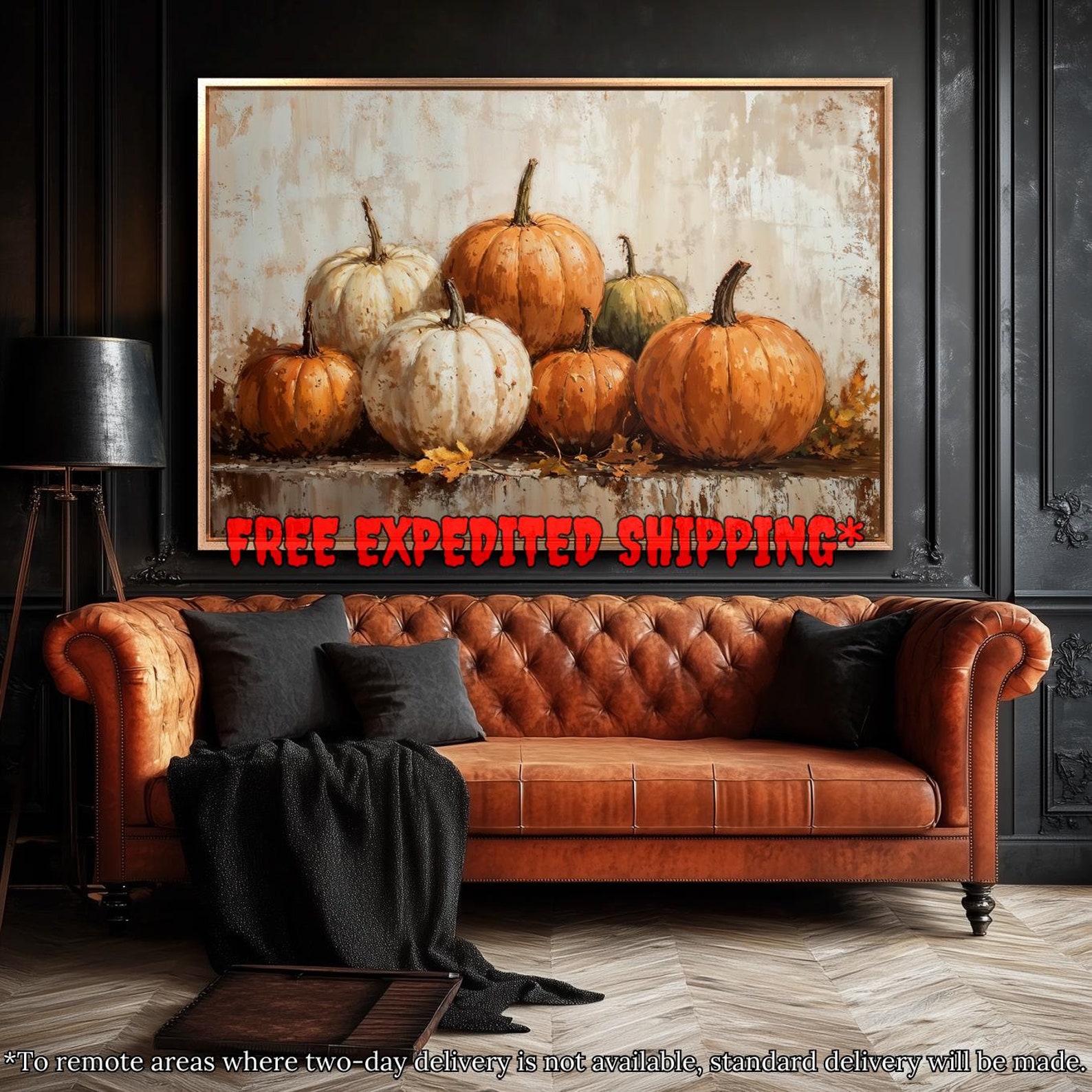 Pumpkins Still Life Framed Canvas Wall Art Halloween Vintage Oil ...