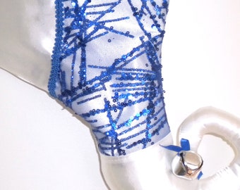 Christmas Stocking with Curly Elf Toe in Layers of Royal Blue and White