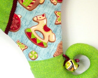 Christmas Stocking with Curly Elf Toe and a Christmas Cookie Motiff