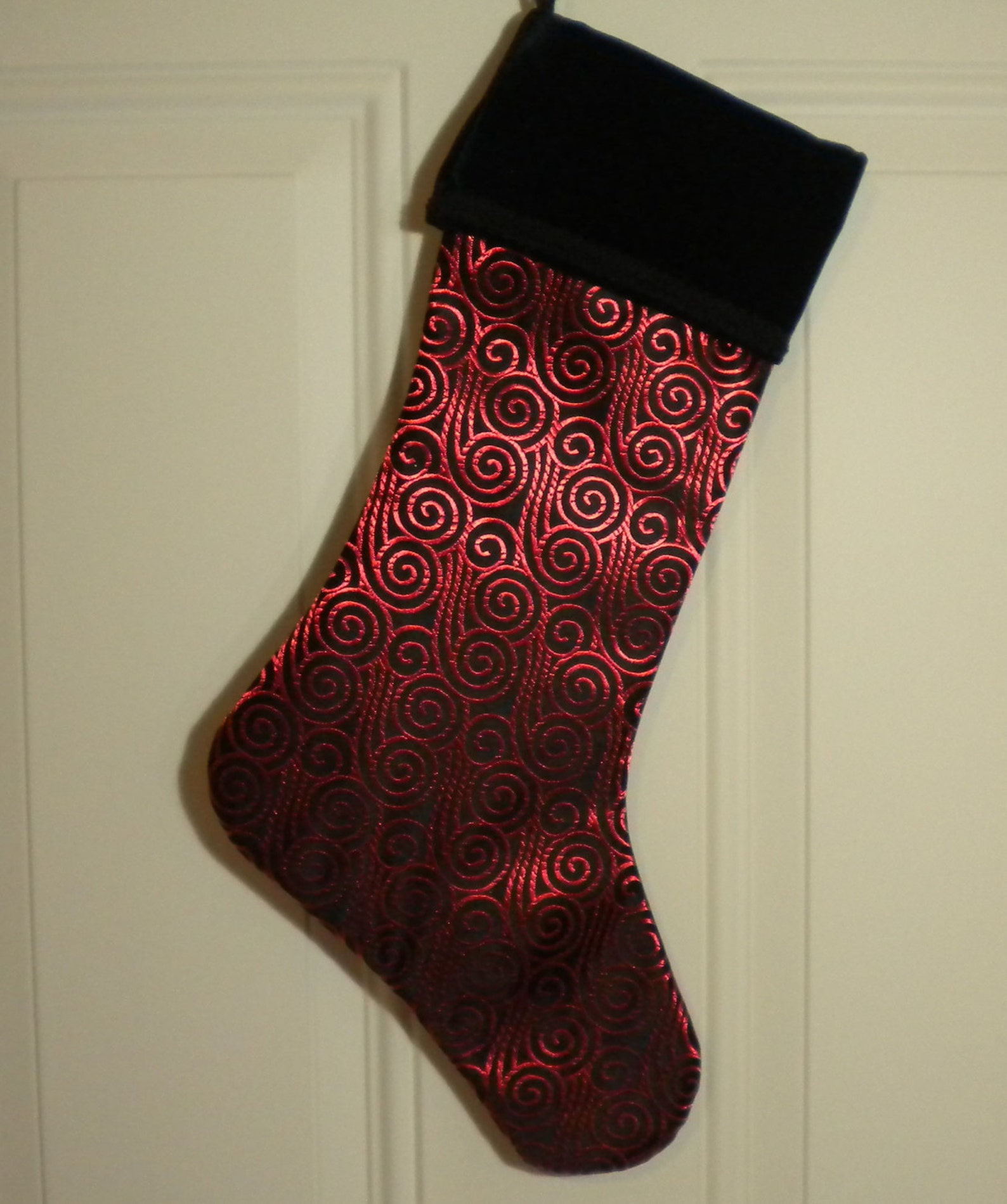 CLEARANCE Christmas Stocking in Black and Metallic Red - Etsy