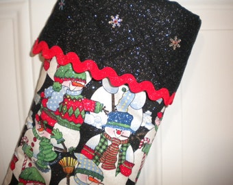 CLEARANCE!  Quilted Christmas Stocking with Glittery Snowman Print