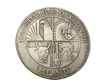 1974 Silver 1000 Eitt Pusund Kronur High Quality Silver plated coin