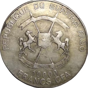Moneta da 10.000 franchi CFA del Burkina Faso placcata in argento di alta qualità