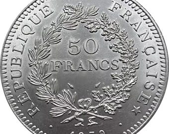 Pièce de 50 francs argentée de haute qualité, 1975-1980