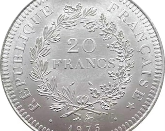 Moneta da 20 franchi placcata in argento del 1973, di alta qualità.