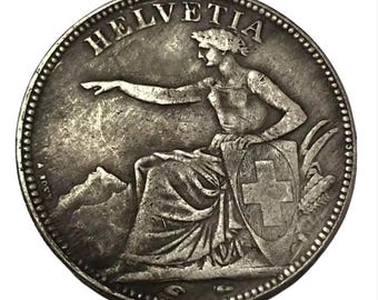 1850年 スイス 5フラン ヘルヴェティア 高品質銀メッキコイン