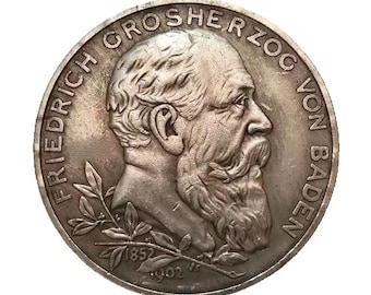 Moneda plateada de alta calidad de 5 marcos de Baden, Alemania, 1902