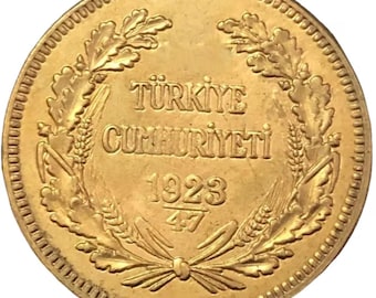 オスマン帝国金貨 メフメト5世 金メッキ 100 クルシュコイン (22 mm