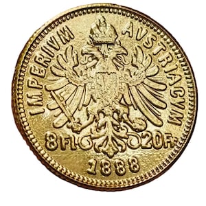 1888 Österrike 8 floriner 20 franc högkvalitativt guldpläterat mynt