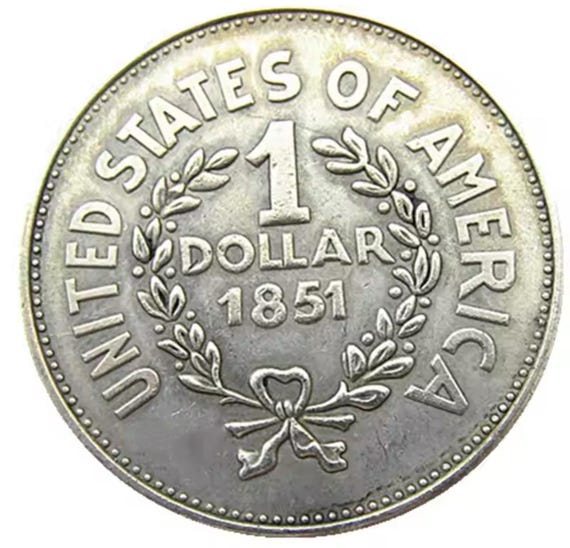 1851 USA One Dollar High Quality Silver Plated Coin - Etsy
