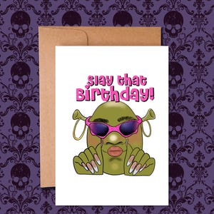 Carte de voeux d'anniversaire vierge inspirée de Slay Shrek