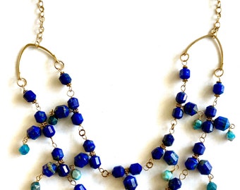 Lapis & Apatite double tiered necklace