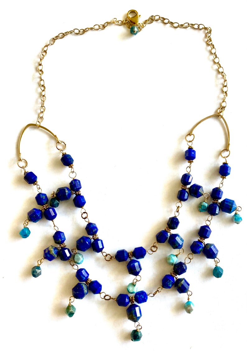 Lapis & Apatite double tiered necklace image 1