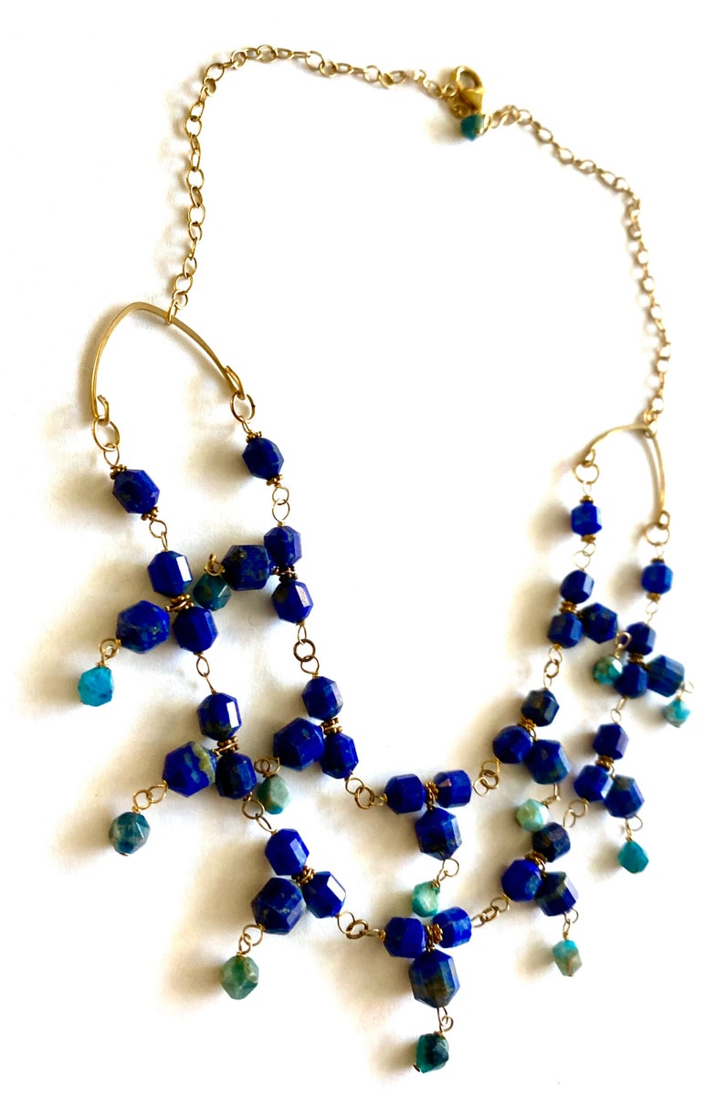 Lapis & Apatite double tiered necklace image 2