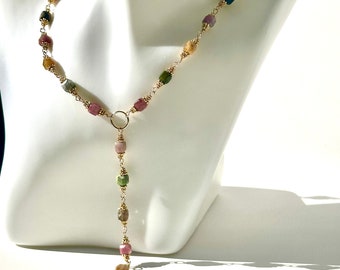 Rainbow Tourmaline Vermeil T Drop Necklace