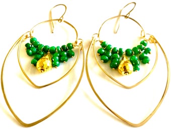 Golden Pyrite Emerald multi oval hoops