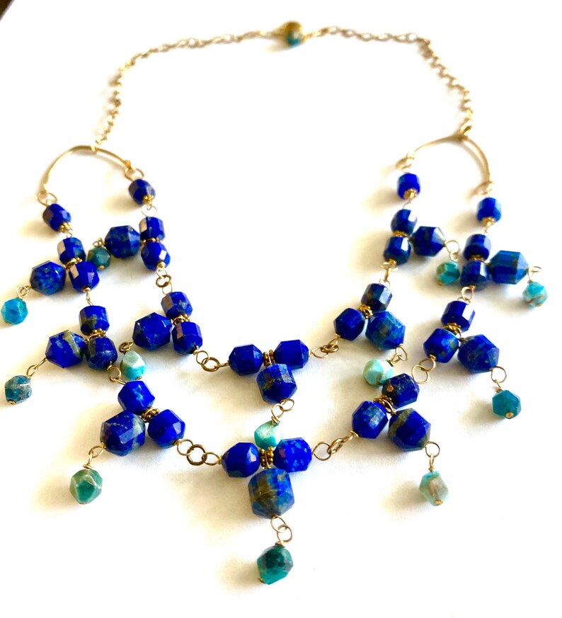 Lapis & Apatite double tiered necklace image 3