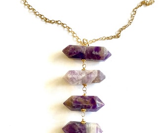 Bali Gold Amethyst Long Drop Necklace