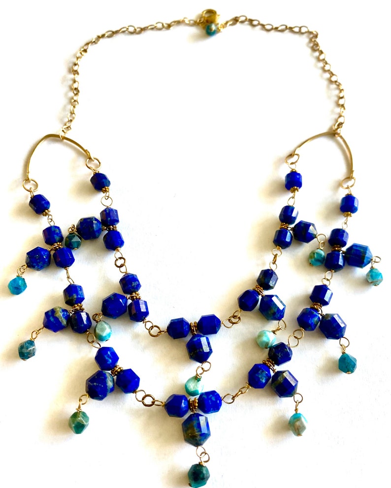 Lapis & Apatite double tiered necklace image 4