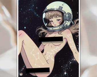 Erotic Retro Anime Space Girl, Cosmic Anime Vinyl Kiss-Cut Hentai Sticker - Available in Multiple Sizes