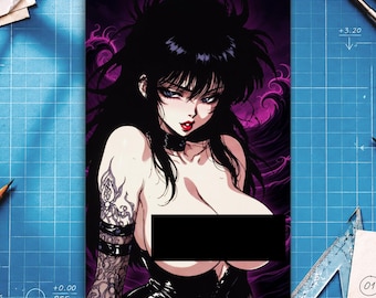Retro Gothic Anime Woman Art Print, Dark Villain Poster, Alternative Wall Decor (Available in Matte or Semi-Gloss)