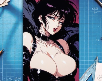 Retro Anime Goth Woman Poster, Villain Art Print, Vintage Wall Decor (Matte or Semi-Glossy)