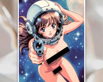 Sexy Anime Girl Erotic Sticker, Vintage Artwork Hentai Sticker, Space Girl Erotic Anime Art Vinyl - Available in Multiple Sizes