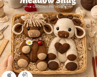 Highland Cow Crochet Pattern, Amigurumi No Sew Farm Crochet Pattern, Baby Stuffed Animal Bull Crochet Cow Valentine (PDF Pattern)