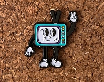 Retro TV enamel pin mascot