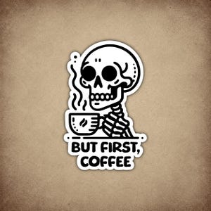 Skelettkaffeklistermärke, vattentät vinyldekal, laptopklistermärke