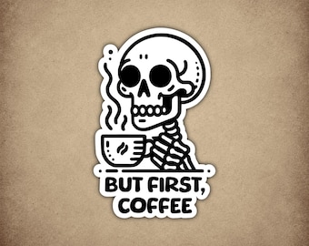 Sticker koffie skelet, waterdichte vinyl sticker, sticker laptop waterfles