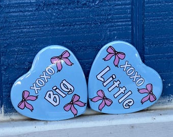 Big Little Heart Button Set - Blue with Pink Bows
