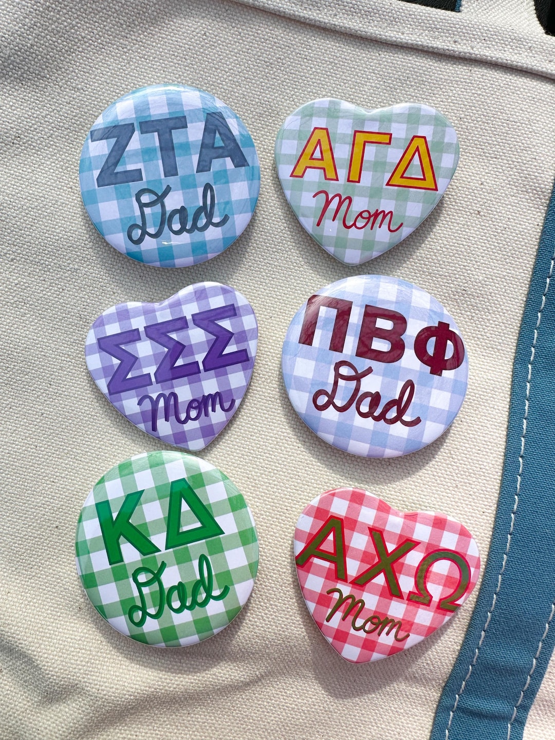 Heart and Round Shaped Sorority Buttons for Parents - Gingham - Etsy