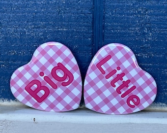 Big Little Heart Button Set - Pink Gingham