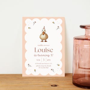 Duck Birthday Invitation Farm Animal Party Invite Boho Girl Invitations Pink Floral Invites Editable Digital Template Instant Download