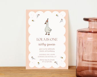 One Silly Goose Birthday Invitation Girl 1st Birthday Invitations First Animal Party Invite Editable Digital Template Instant Download