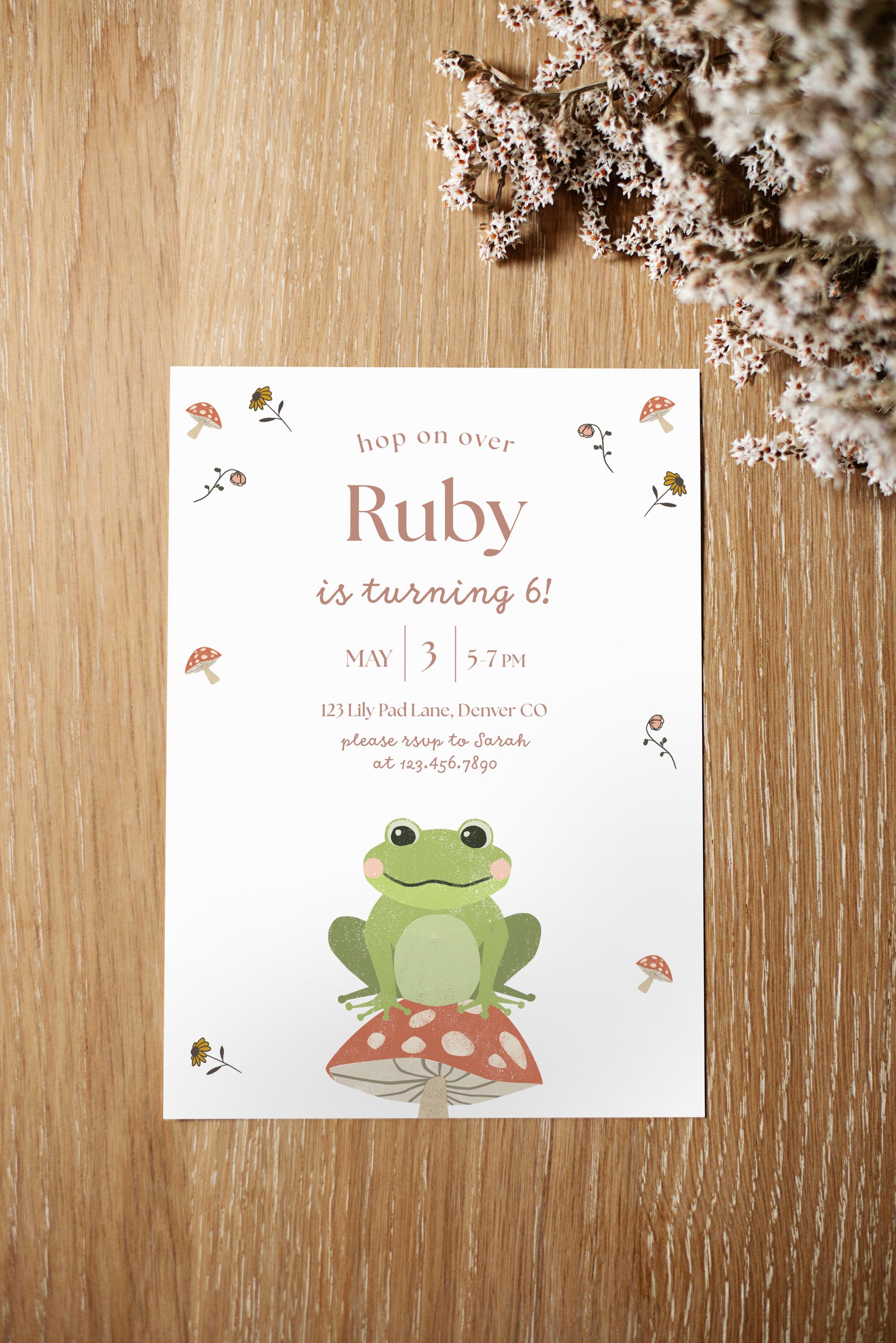 Frog Invite Frog Birthday Invitation Animal Party Invite Mushroom Girl Invitations ...