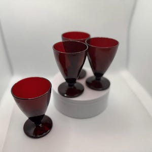 Vintage Anchor Hocking Royal Ruby Footed Wine Glasses Set of 4