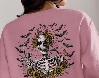 Sunflower Skeleton Sweatshirt, Sunflower Bat Shirt, Halloween Skeleton Shirt, Ribcage Tee, Botanical Tee, Flower Shirt, Sunflower Shirt