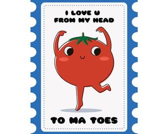 Pegatina de tomates "Te amo desde mi cabeza" Pegatina de tomate Pegatina de verdura Pegatina de fruta Pegatina de juego de palabras con comida Pegatina de "Te amo" Pegatina de "Te amo"