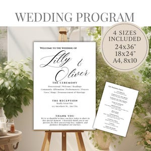 Wedding Program Sign Template | Editable Canva Order of Ceremony | Modern Wedding Sign | Printable Reception Decor | A4 18x24 24x36