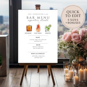 Signature Cocktail Bar Menu | Editable Canva Template | Wedding Drink Sign | Modern Reception Printable | Instant Download