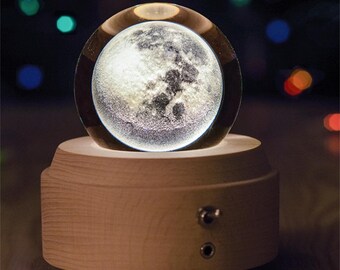 Crystal ball moon sky city music box ornaments crystal ball music box wooden music box suitable for friends and family birthday gifts