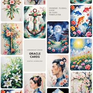 Das vollständige Lenormand – 36 Orakelkarten-Vorlagen im asiatischen Aquarellstil | Exklusives Design-Set für Kartenmacher:innen