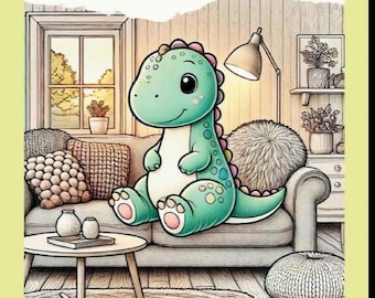 Caos Cotidiano de Dinosaurios – 30 Divertidas Páginas para Colorear | Dinosaurios en Casa | Set PDF | Descarga Instantánea