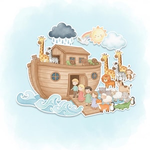 Arche-Noah Cut-Out Figuren • Nursery Watercolor • Bibelgeschichte zum Ausdrucken • Erzähl Set • Religionspädagogik PDF • Kita & Grundschule