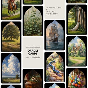 Lenormand-sjablonen voor 36 kaarten | Exclusief vintage kaartspelontwerp in volksstijl – eenmalige aankoop voor orakelkunstenaars