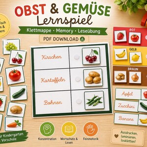 Gra edukacyjna „Owoce i warzywa” w formacie PDF | Teczka na rzepy dla przedszkolaków | Gra pamięciowa | Nauka kolorów | Ćwiczenia czytania dla przedszkolaków | Szablon do druku dla dzieci