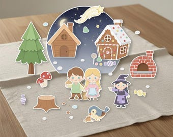 Hansel and Gretel Storytelling Theater • Fairy Tale Cut-Out Figures for Printing • Storybook Paper Cut • PDF Craft Kit for Kindergarten and Elementary School • Templates